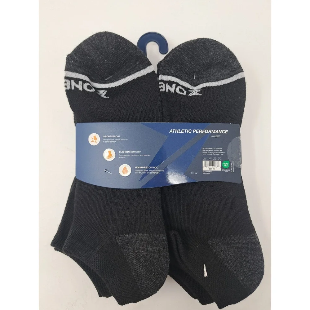 Zone In Mens 6 Pack Cushion No Show Athletic Performance Blk Socks Shoe sz 6-12